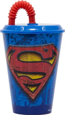 Produktbild von Superman Kinder Trinkbecher Mehrweg mit Deckel und Trinkhalm 430 ml BPA frei