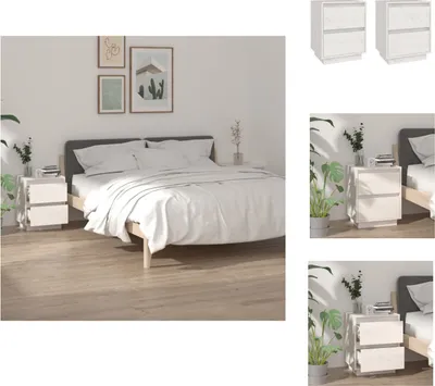 Produktbild von vidaXL Nachttische 2 Stk. Weiß 40x35x50 cm Massivholz Kiefer -  Nachttische