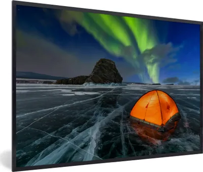 Produktbild von MuchoWow® MuchoWow® Gerahmtes Poster Nordlichter - Zelt - Eis - Skandinavien 60x40 cm - Poster mit zchwarzem Bilderrahmen - Printing - Wanddeko Schlafzimmer
