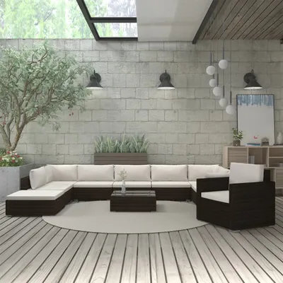 Produktbild von The Living Store 11-tlg. Garten-Lounge-Set mit Auflagen Poly Rattan Braun