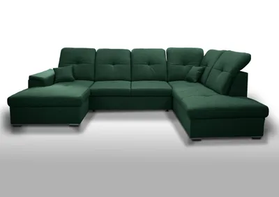 Produktbild von Moderne Ecksofa BLANCO U mit einstellbare Kopfstützen, Eckcouch U-Form mit Schlaffunktion und Bettkasten Soffa, Bettsofa, Couchgarnitur - GRÜN Kronos 19