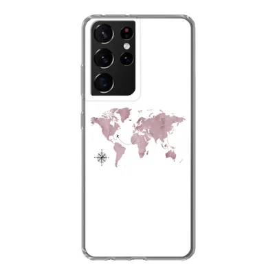 Produktbild von MuchoWow® Handyhülle Schutzhülle Hülle für Samsung Galaxy S21 Ultra Weltkarte - Rosa - Flugzeug Silikon Softcase Handy Hülle - Mobiltelefon