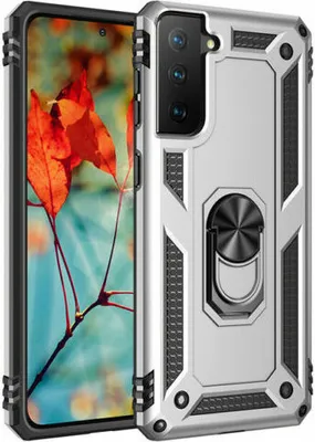 Produktbild von Slim Case mit 360 Grad Ring Ständer Schutzhülle Kickstand Handyhülle Magnetische Autohalterung kompatibel mit Samsung Galaxy S21 FE Silber