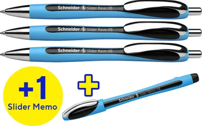 Produktbild von Schneider Box 3x Kugelschreiber Rave + 1x Memo schwarz