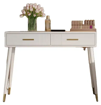Zdjęcie produktu dla Toaletka do makijażu, 2 szuflady, nowoczesny design, 18 kg, biało-złota