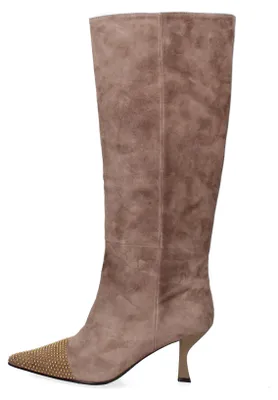 Image de Bottes en cuir véritable couleur taupe avec clous dorés, marque Marc Ellis