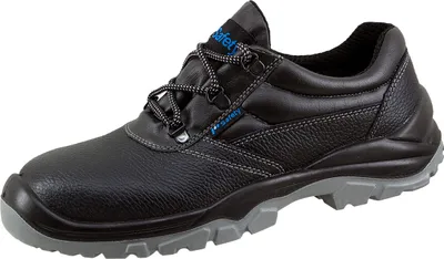 A black safety shoe with a gray sole is shown against a white background.