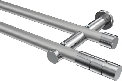 Produktbild von Interdeco Gardinenstange / Vorhangstange Silbergrau / Chrom, Typ Platon Elanto (Rillenzylinder) ohne Ringe, 20 mm Ø 2-läufig, 180 cm