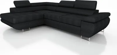 Produktbild von Couchgarnitur ELON Stoff Schwarz mit Schlaffunktion Ottomane Links