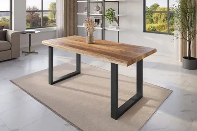 Produktbild von Esstisch Baumkante 200 x 100 cm Mangoholz Rough U-Gestell schwarz ATLAS