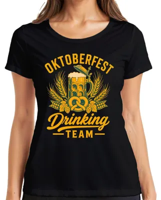 Productafbeelding van , drinkteam, bierkan, pretzel, lederhosen, dirndl, dames T-shirt, zwart, XXL