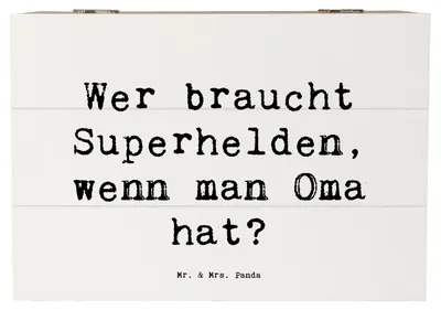 Produktbild von Mr. & Mrs. Panda Box Spruch Oma Heldin 22 x 15 cm - Weiß - Geschenk, Geburtstag, Geborgenheit, Kiste, Dankeschön, Lächeln, Schatzkiste, holz, schatztruhe, Freude, Omi