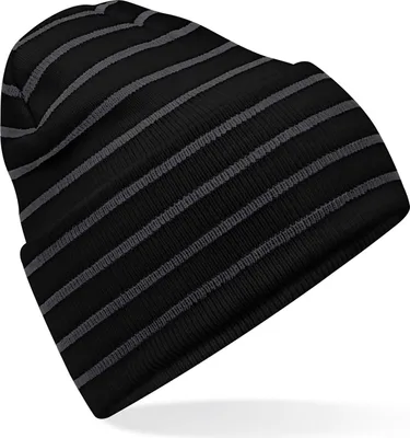 Produktbild von Beechfield B39R | Original Deep Cuffed Striped Beanie - Farbe: Black/Graphite Grey - Größe: One Size