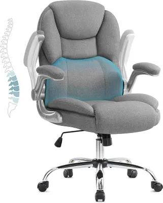 Zdjęcie produktu dla Krzesło biurowe o obciążeniu do 180 kg, ergonomiczne, krzesło do biurka, fotel dla dyrektora, krzesło obrotowe z podłokietnikami, które można wysunąć, regulowane w wysokości, krzesło komputerowe do biura i mieszkania (szare)