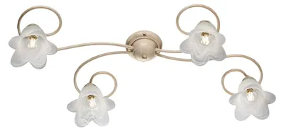 Immagine prodotto di Alice Plafoniera in ferro laccato avorio con decoraz. oro antico e diffusori in vetro d. 14 alabastro bianchi 4 luci L. 87 X 40