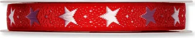 Produktbild von Schleifenband (1m = 0,45EUR) Dekoband STERNE, rot, 15mm, 20m Rolle