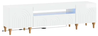 Image de Meuble TV LED, finition laquée blanche, en panneaux de particules
