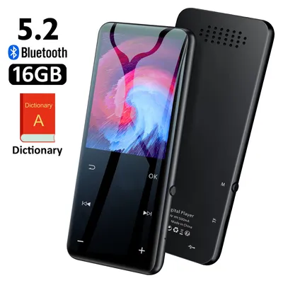 Produktbild von 16 GB digitaler MP3-Musikplayer Bluetooth mit FM-Radio HiFi/Multifunktion und elektronischem Wörterbuch schwarz mp4 mit Kopfhörer