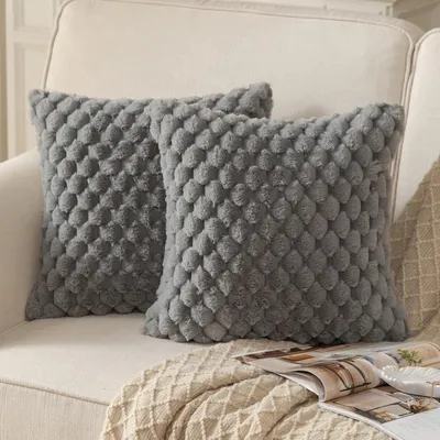 Immagine prodotto di Set di 2 federe per cuscini, grigio, morbidissime, in velluto di lana, 50 x 50 cm, copricuscini decorativi