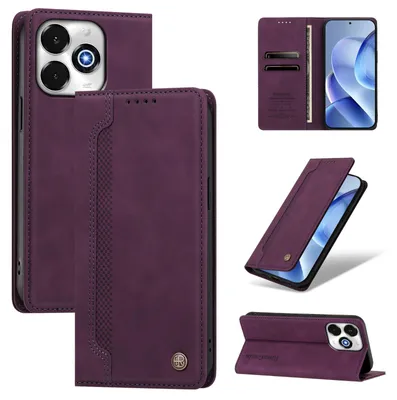 Image de Étui pour téléphone Umidigi G100X, en cuir synthétique, type portefeuille rabattable, avec compartiments pour cartes et support intégré. Couleur : violet