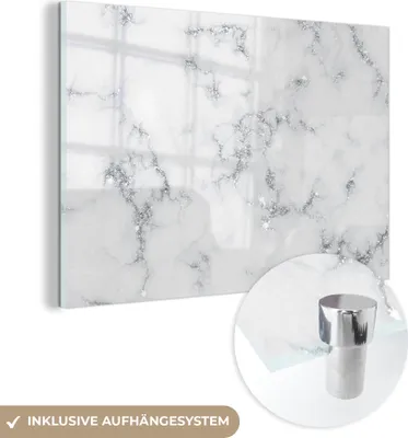 Produktbild von MuchoWow Glasbilder - Bilder auf Wandbild - Foto auf Glas Marmoroptik - Weiß - Grau 30x20 cm Wanddekoration aus Glas - Acrylglasbild - Acrylbilder - Bilder auf glas wandbild