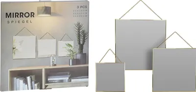 Produktbild von Spiegel Set 3 Stück goldener Rahmen Wanddeko quadratisch modern