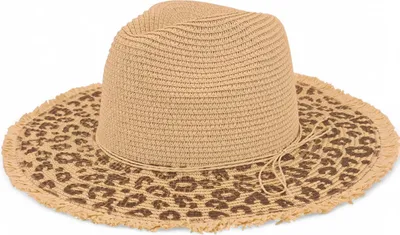 Produktbild von styleBREAKER Damen Sonnenhut aus Papierstroh mit Leopardenmuster an der Krempe | Sommerhut mit Fransenrand | Einheitsgröße verstellbar