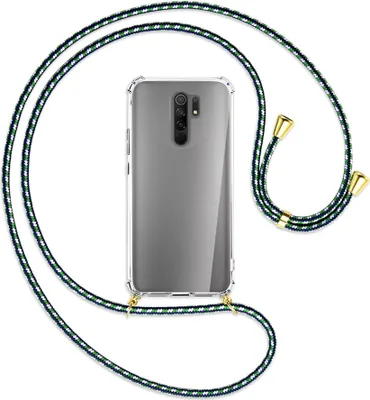 Produktbild von Handykette Backcover-Schutzhülle mit Band (Metall goldfarben) für Xiaomi Redmi 9 - grün/blau/weiß