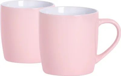 Produktbild von Argon Ta Farbige Kaffeetassen – 350 ml – Rosa – 2er-Pack – Robuste Teetasse aus Steingut, spülmaschinen- und mikrowellengeeignet