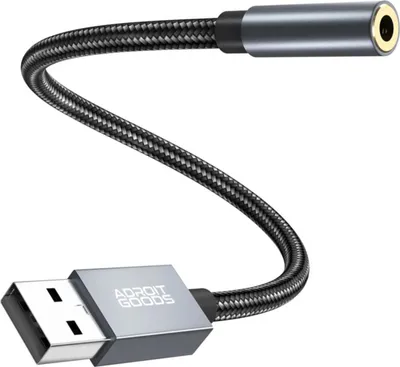Zdjęcie produktu dla AdroitGoods Adapter audio USB-A do 3,5 mm Aux - Zewnętrzna karta dźwiękowa USB (3D) - Karta dźwiękowa - USB 5.1