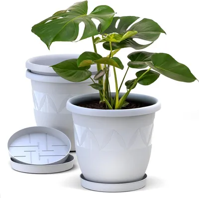 Produktbild von Plastard Blumentopf 3er Set Ø24 cm mit Untersetzer Weiss - Pflanzkübel