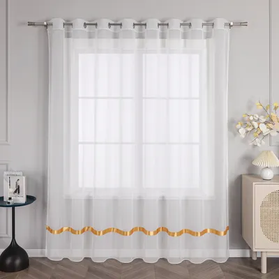 Produktbild von Joyswahl Vorhang mit Ösen Voile Gardine mit Band Schlafzimmer Wohnzimmer Transparent einfarbig uni Orange HxB 170x300 cm 1 Stück