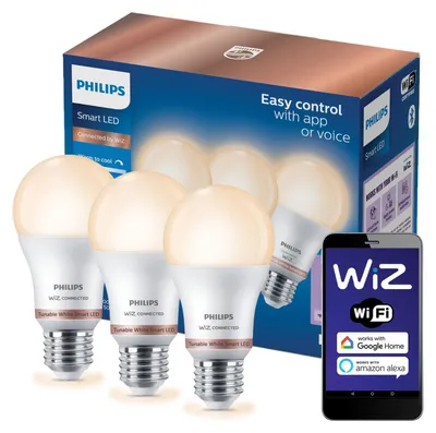 Obrázek produktu pro Philips 3× 60W žárovka A60 E27, Wi-Fi/Bluetooth, Bílá, Wi-Fi 4 (802.11n), 802.11b, 802.11g, LED, Plast, E27