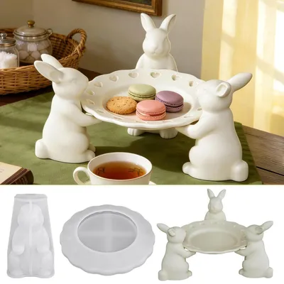 Image de Moules en silicone en forme de lapin de Pâques avec base, lot de 2, pour plâtre, résine, bougies, savon