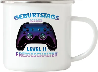 Produktbild von Geburtstagskind Level 11 Freigeschaltet Emaille Tasse Happy Birthday Geburtstag Alles Gute Controller Konsole Gamer