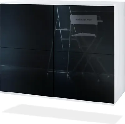 Produktbild von Vladon Kommode Rova V3, Moderner Küchenschrank mit 4 Push-to-Open Türen Weiß matt / Schwarz Hochglanz (92,5 x 73.5 x 35)