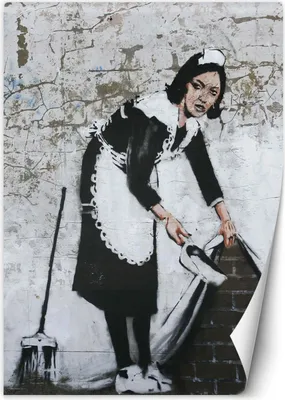 Immagine prodotto di Murale grande Banksy Maid Murale Street Art Carta da parati 200x280 cm Colore Grigio Tema Cultura pop