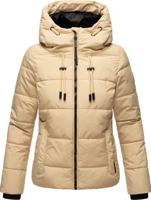 Obrázok produktu pre Marikoo dámska zimná prešívaná bunda vegánska prechodná bunda prešívaná bunda s vysokým golierom a kapucňou so šnúrkou Shimoaa XVI Beige Veľkosti: 44 - XXL
