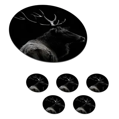 Produktbild von KitchenYeah® Glasuntersetzer Rund 6er Set Hirsch - Schwarz - Porträt - Geweih - Tiere 10x10 cm Untersetzer für Gläser - Getränkeuntersetzer - Tischplattenschutz - Tischuntersetzer für Tassen Tisch Ba