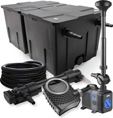 Produktbild von Kompletny zestaw SunSun: filtr do oczka wodnego CBF-350B do 60000 l, pompa do oczka wodnego NEO10000 10000 l/h 80 W, osadnik do oczka wodnego CUV-636 36 W, wąż do oczka wodnego 25 m 25 mm, fontanna CTP-5003 5000 l/h 30 W