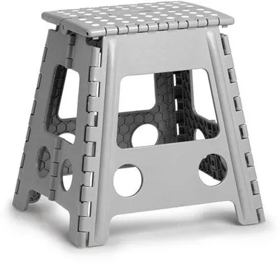 Productafbeelding van 13036 Premium klapkruk, opvouwbaar, kunststof, grijs, belastbaar tot 150 kg, ca. 38,5 x 31,5 x 39 cm