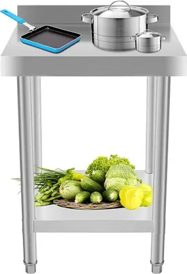 Zdjęcie produktu dla Bc-elec - WT2424B Stół kuchenny z podstawką Regulowane nóżki Gastronomia Gastro Stół ze stali nierdzewnej Stół kuchenny 60x60cm stal nierdzewna