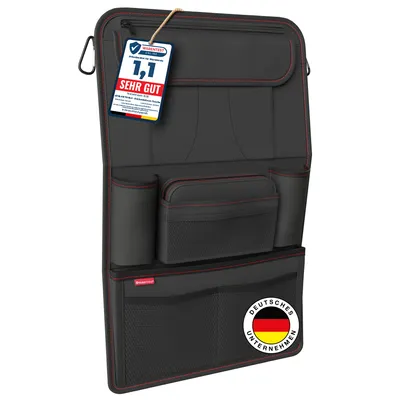 Produktbild von ATHLON TOOLS Autositz-Organizer mit integriertem Tablet-Halter - Verstärkte Rückwand - Lebensmittelecht - mit Extra Federtasche - für Business und Kinder - Designed in Hamburg