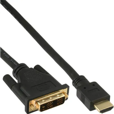 Produktbild von InLine HDMI-DVI Kabel, vergoldete Kontakte, HDMI ST auf DVI 18+1 ST, 5m, 5 m, HDMI, DVI-D, Gold, 4,95 Gbit/s, Schwarz