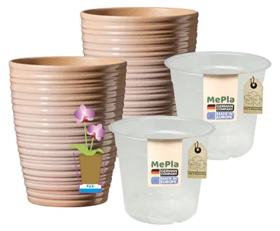 Produktbild von MePla - 2 Stück - Orchideenkübel Bergamo ø 13 Lehm + Pflanztopf Orchidee ø 12