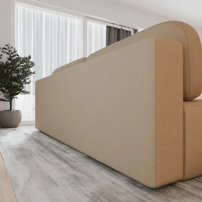 Produktbild von Polstersofa  aus Bouclé, Sofa mit Schlaffunktion und Bettkasten, Polstersofa, Sofagarnitur Wohnlandschaft mit Bettfunktion, Couch für Wohnzimmer - Schlafsofa - Sofa Fluffy - Creme (Anthology 20)