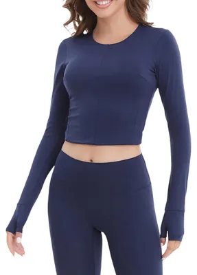 Produktbild von Damen Sportshirt Fitness Langarm Atmungsaktiv Dunkelblau L