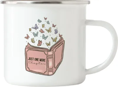 Produktbild von Just one more chapter Emaille Tasse Leseratte Bücherwurm   Ein Kapitel noch