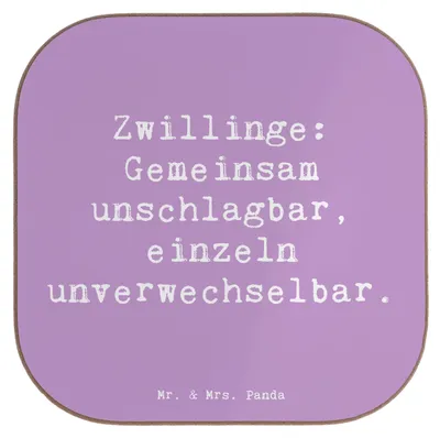 Produktbild von Mr. & Mrs. Panda Getränkeuntersetzer Spruch Unschlagbare Zwillingsgeschwister - Lavendeltraum - Geschenk, Jubiläen, Einzigartigkeit, herzerwärmende Sprüche, Coaster