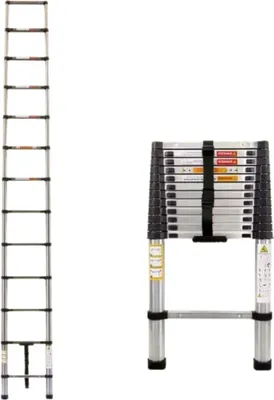 Produktbild von Vailen Luxe Teleskopisch Leiter – 380 cm – Edelstahl Klappleiter – Tragbare Ausziehbare Loft Leiter – Max. Belastung 150 kg – EN131